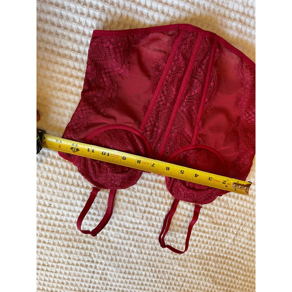 Faded Rose Sexy Romantic Deep Red Lace Classic Ribbed Corset Bustier Top Small - Picture 5 of 9
